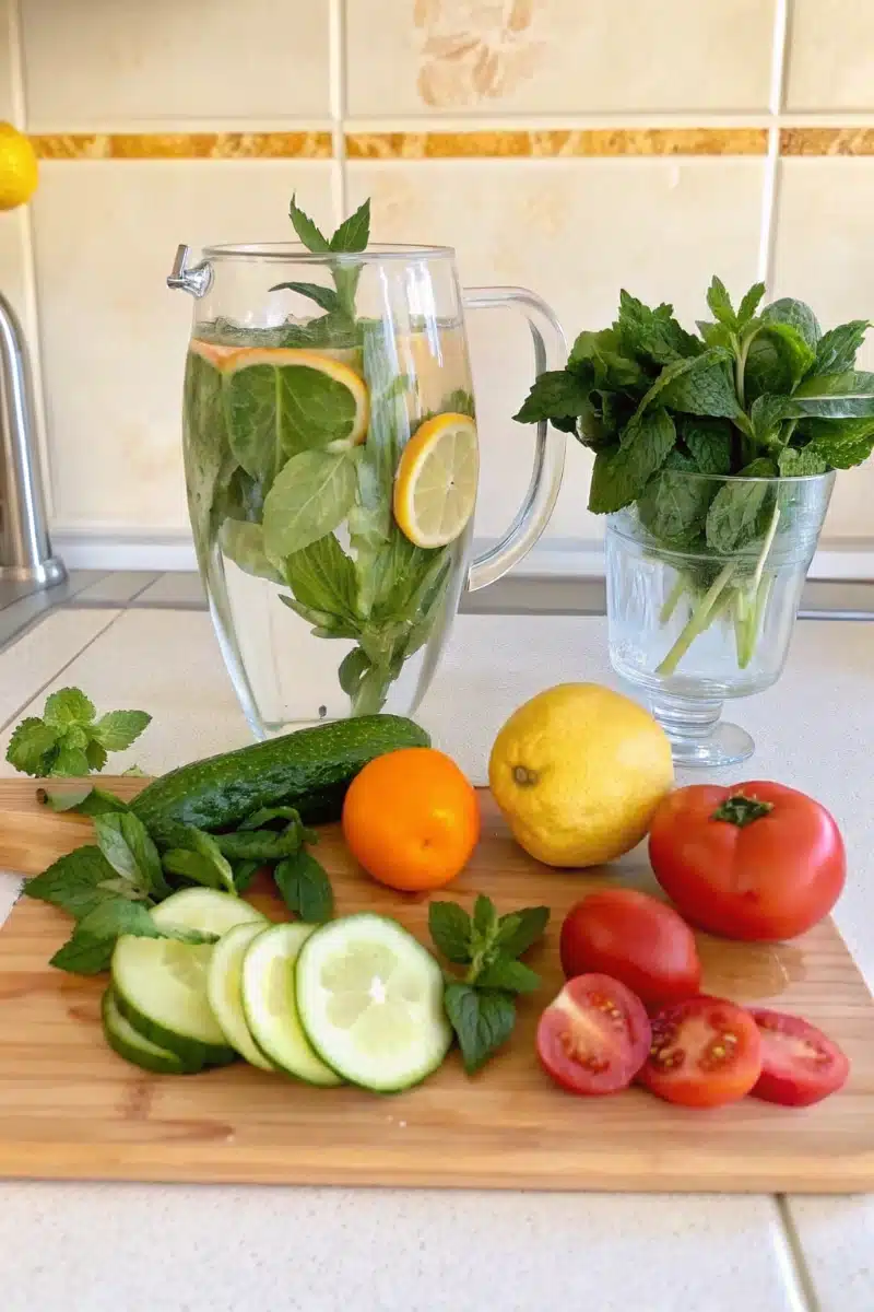 Eau infusée concombre-menthe