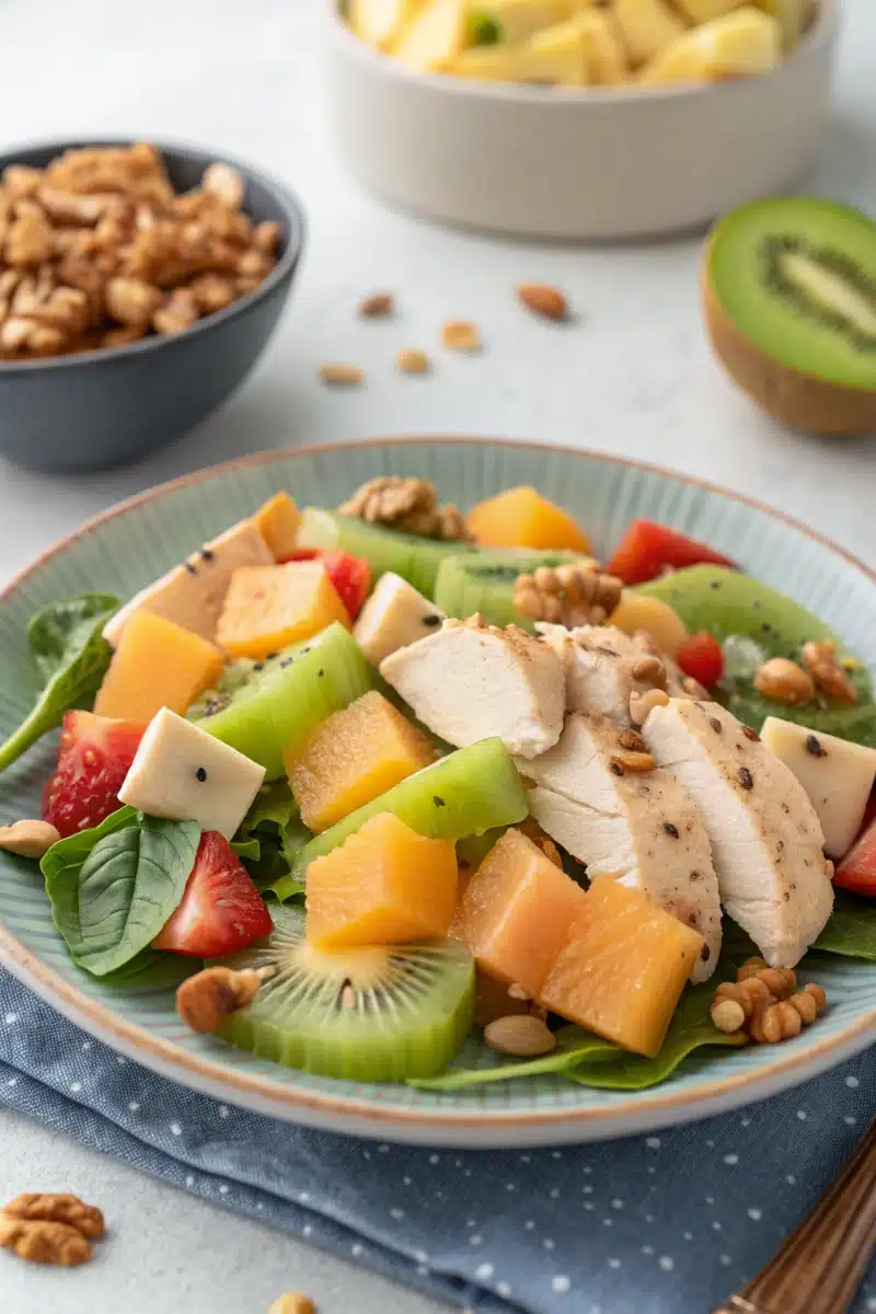 Salade de poulet aux kiwis et au melon – Recette fraîche et gourmande pour l’été