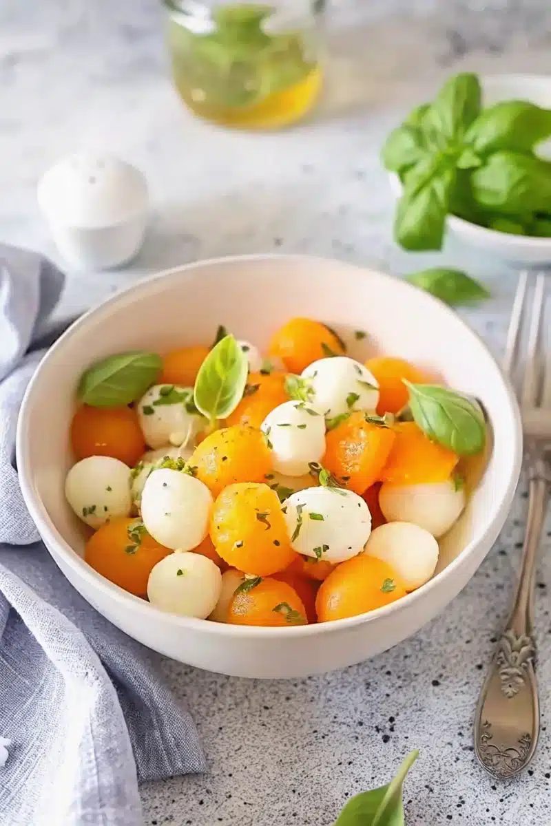 Salade de melon mozzarella et basilic