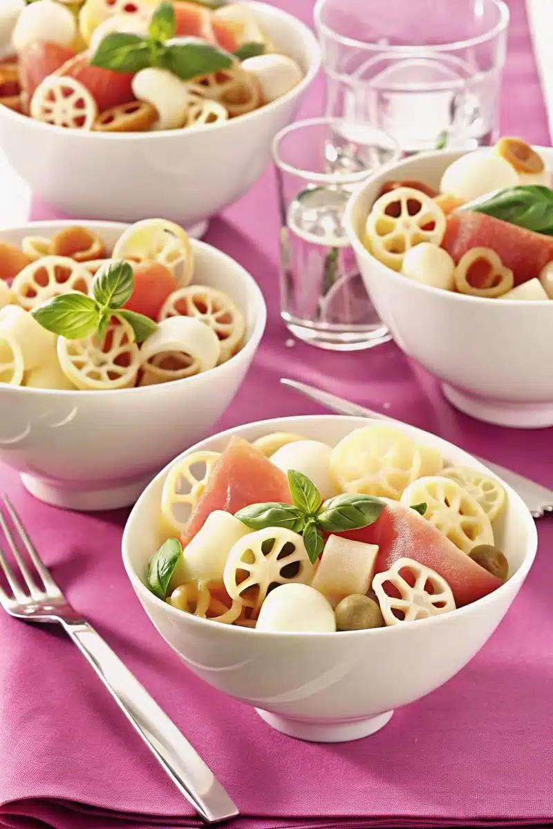 Salade de pâtes melon et mozzarella