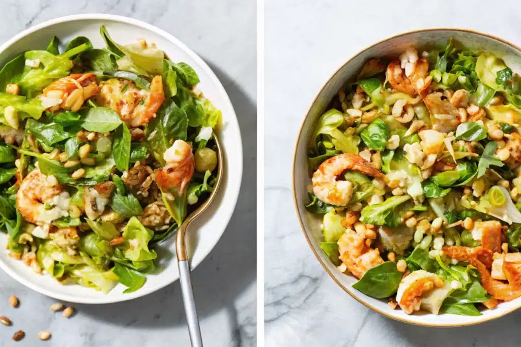 Salade de poireaux fondants avocat crevettes et mâche