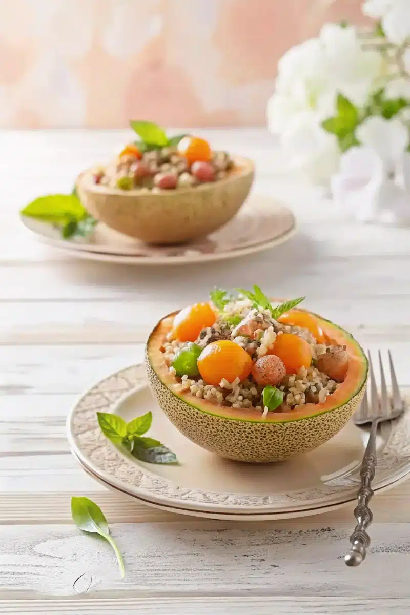 Salade de riz express au melon et câpres