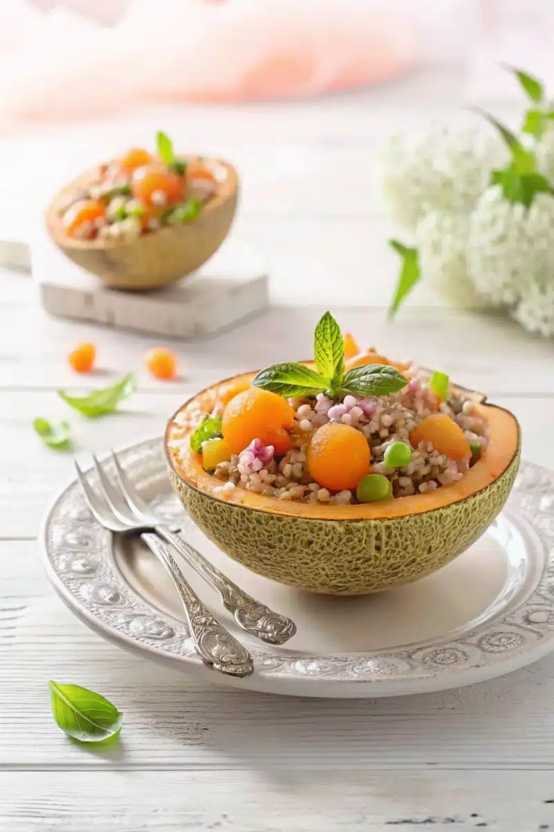 Salade de riz express au melon et câpres