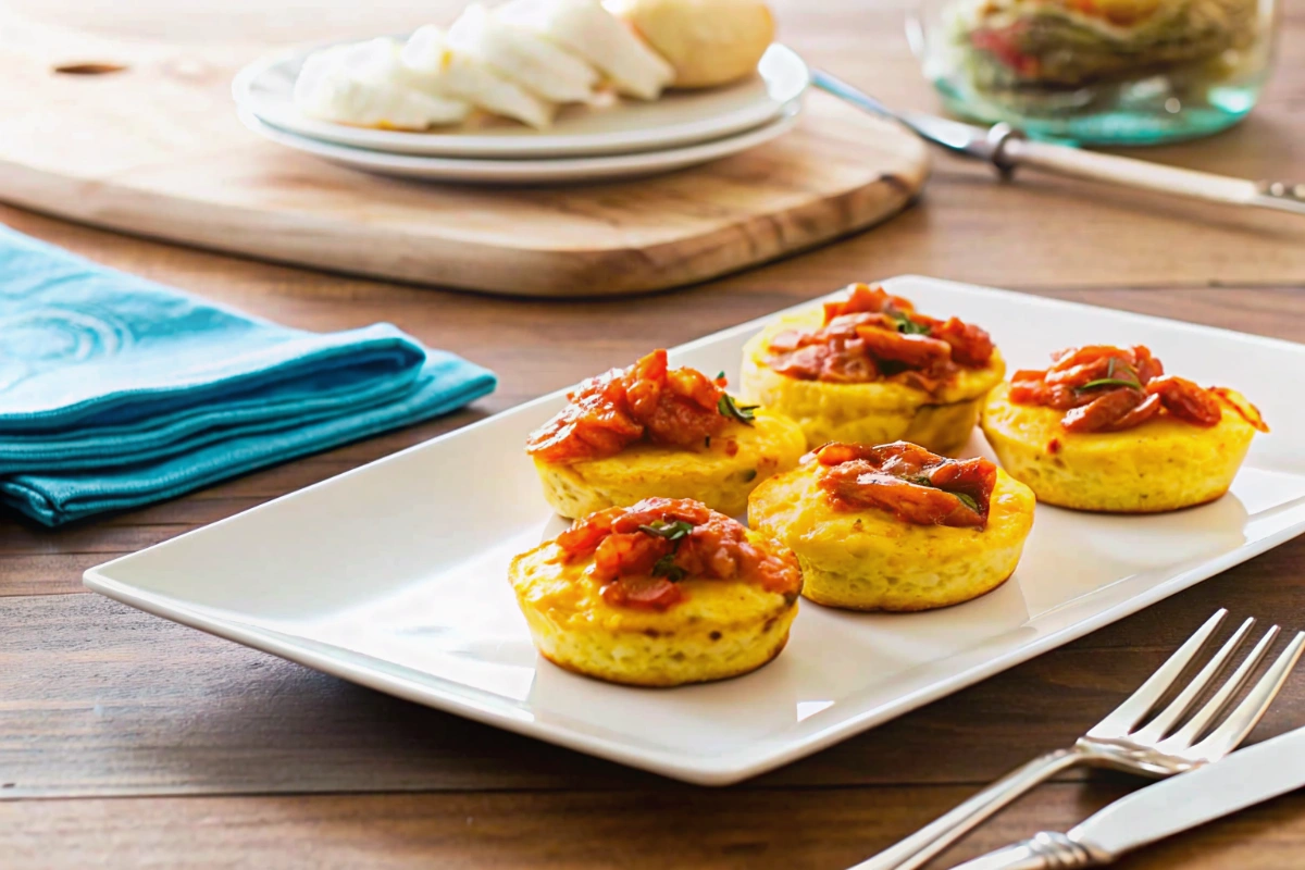 Minifrittatas Avec Salsa servies chaudes avec une salade