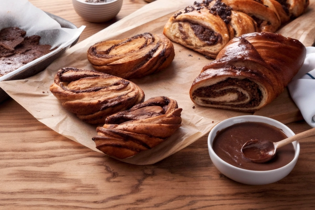 Ingrédients frais pour une Babka Chocolat Noisette