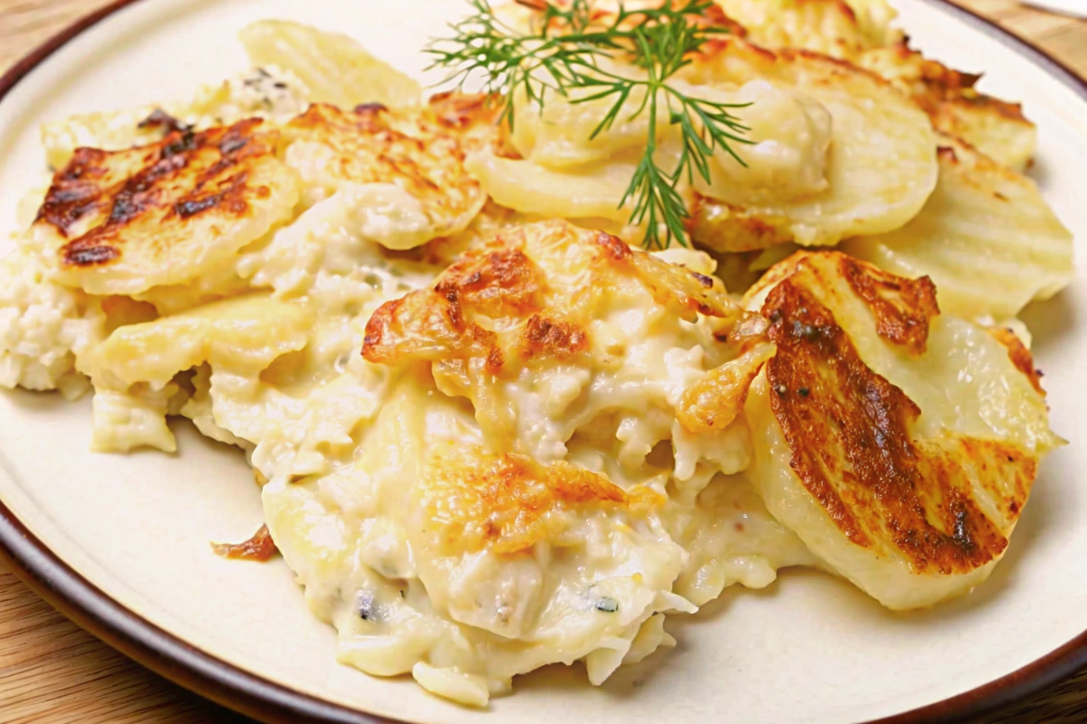Gratin Dauphinois prêt à servir, doré et tentant