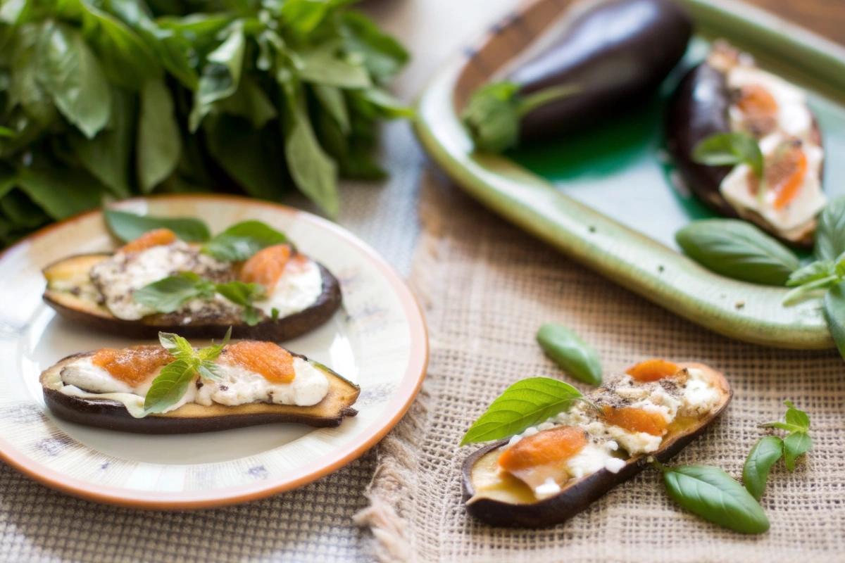 Ingrédients frais pour une pizza sur aubergine maison