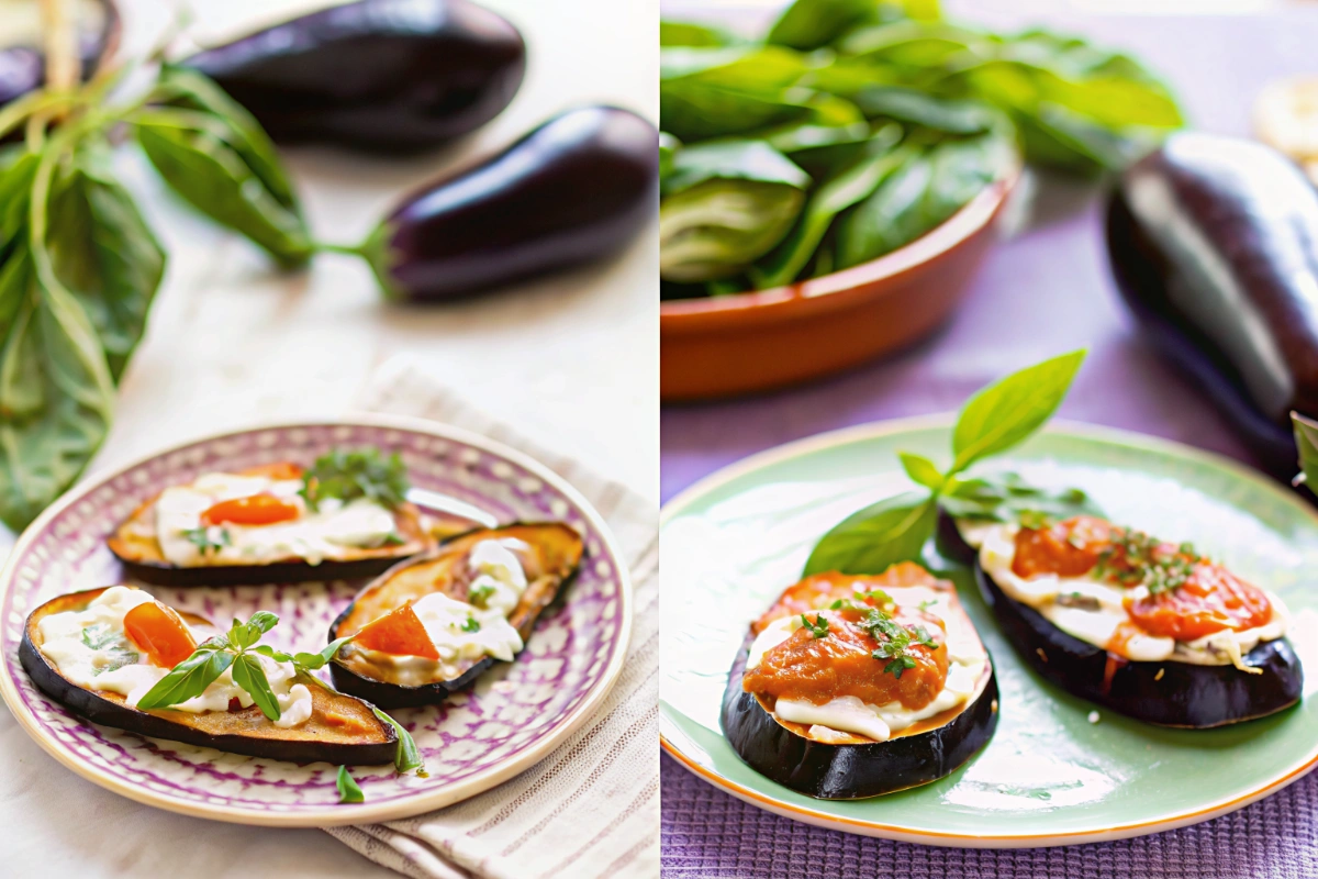 Pizza sur aubergine prête à servir