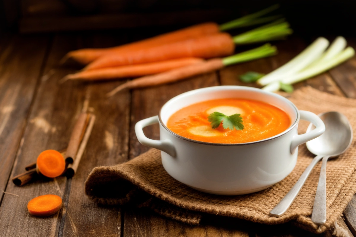 Ingrédients frais pour un potage poires et carottes