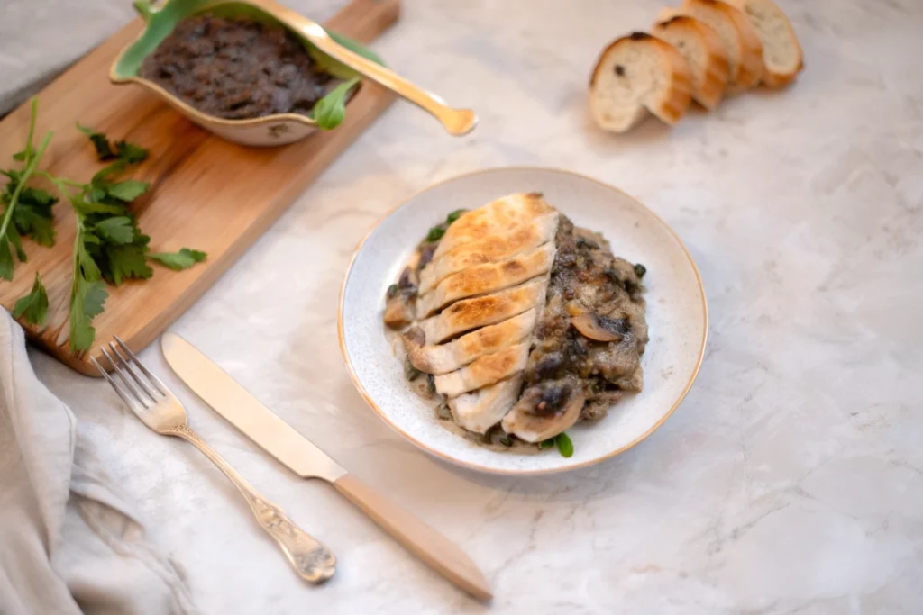 Poulet à la moutarde à l'estragon et aux champignons