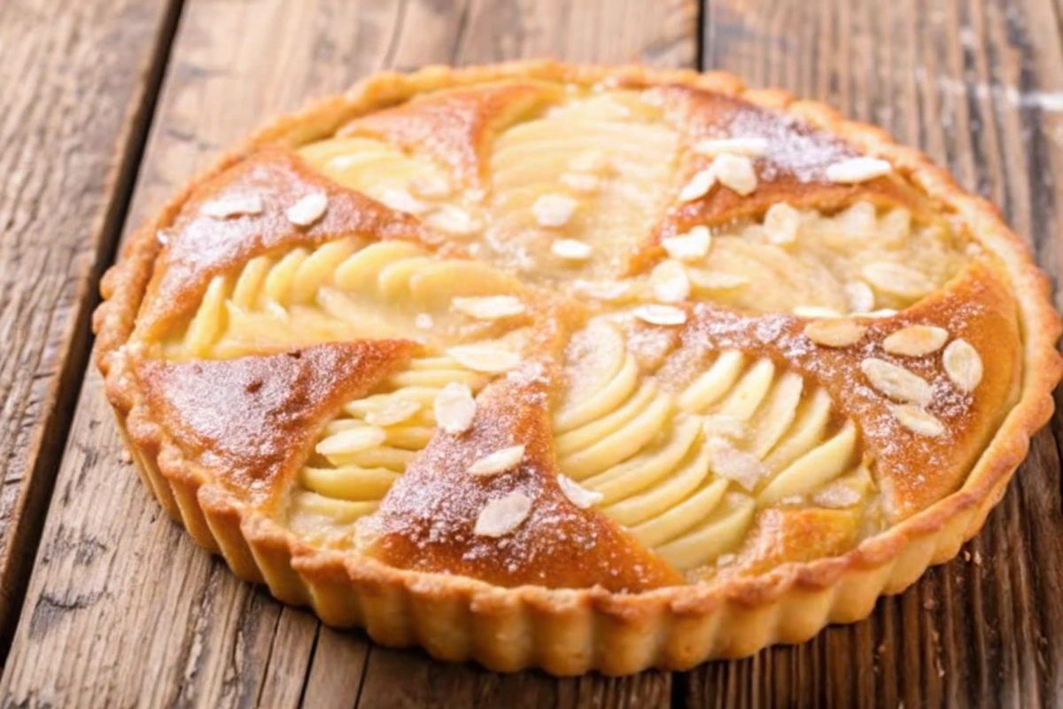 Ingrédients frais pour une tarte amandine aux poires