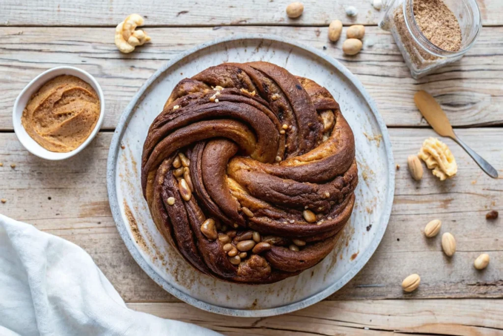 Babka vegan au beurre de cacahuètes et chocolat