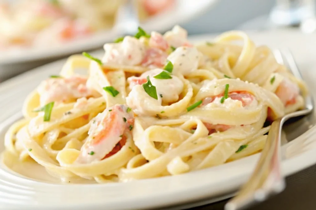 Crevettes à la crème et aux fettucine