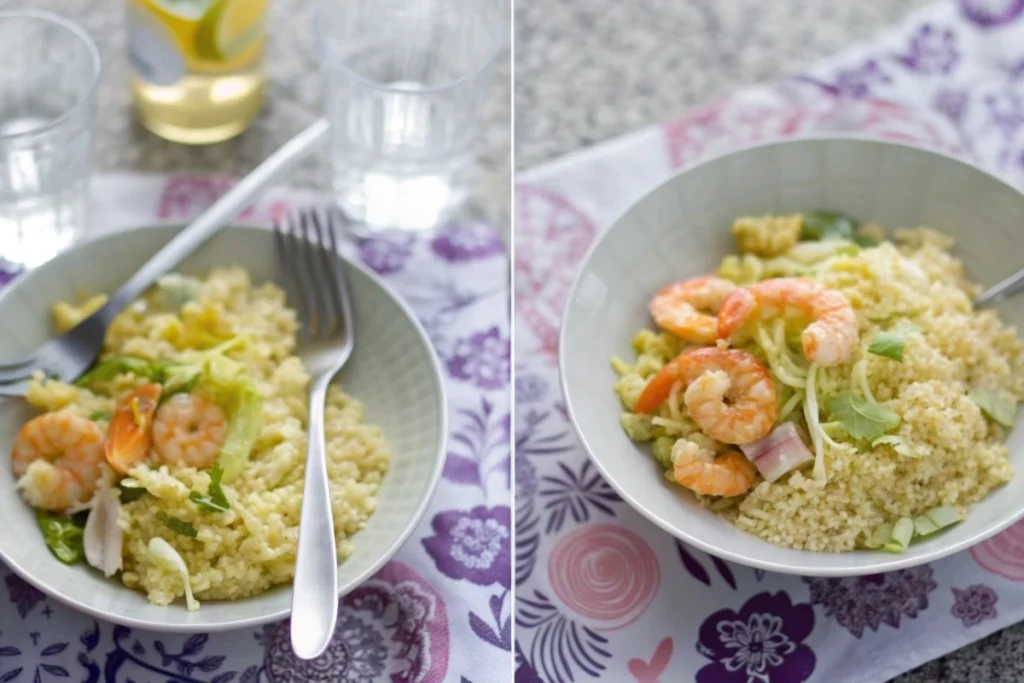 Crevettes aux poireaux