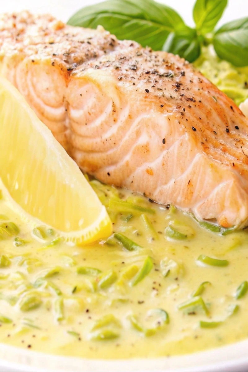 Pavé de saumon sur son lit de poireaux