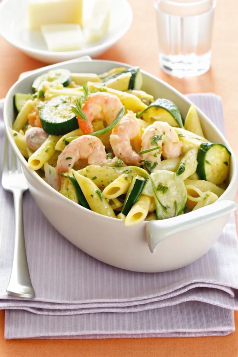 Pennes aux crevettes et courgettes