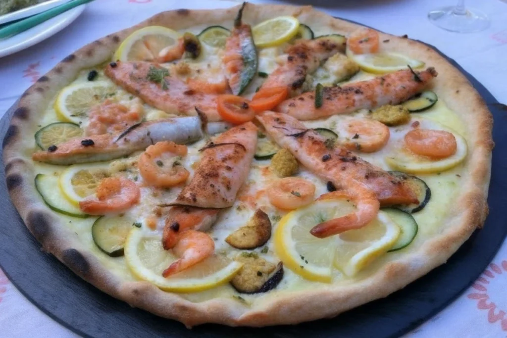 Pizza blanche aux fruits de mer