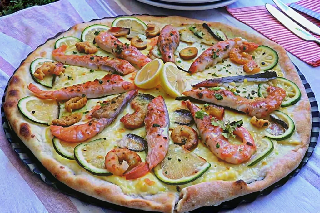 Pizza blanche aux fruits de mer