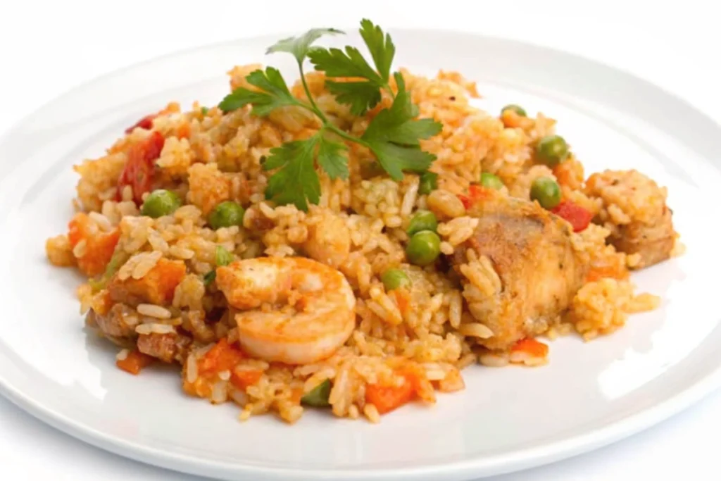 Riz sauté aux crevettes et poulet