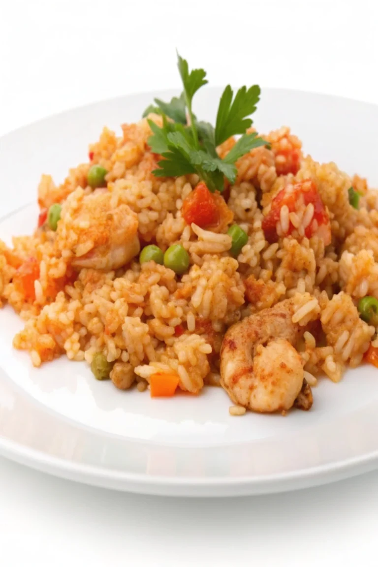 Riz sauté aux crevettes et poulet