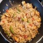 Wok riz poulet crevettes