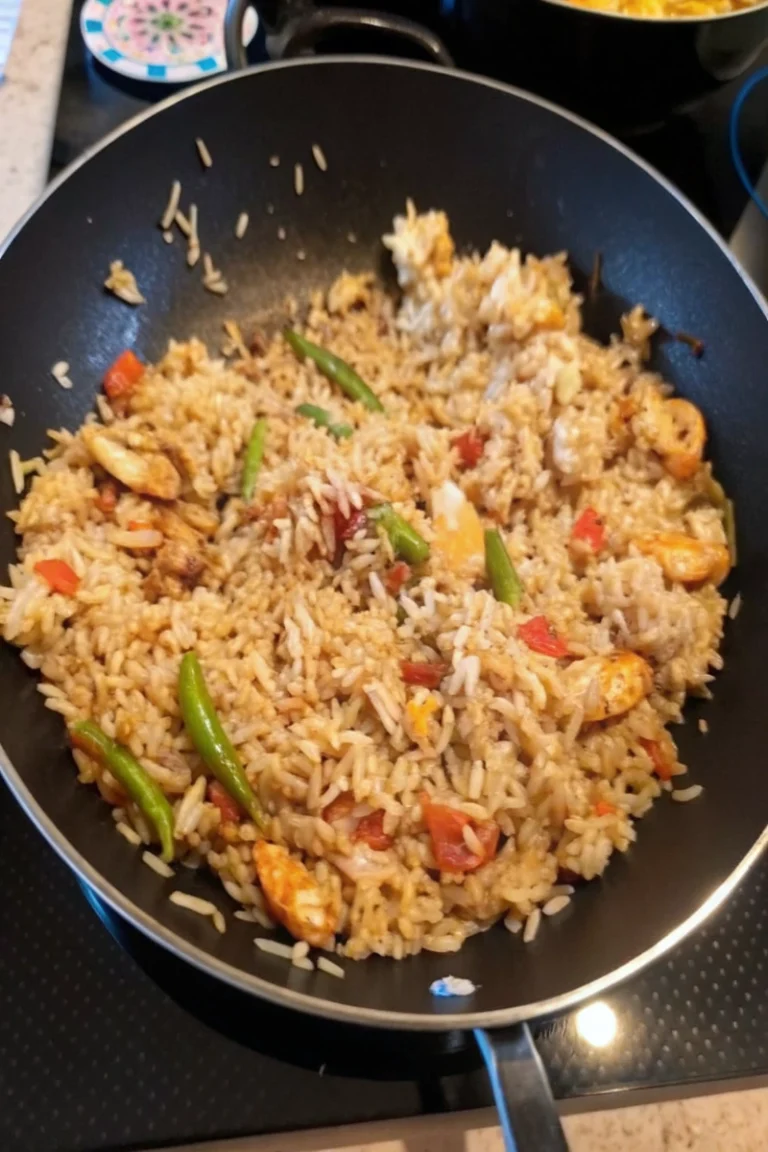 Wok riz poulet crevettes