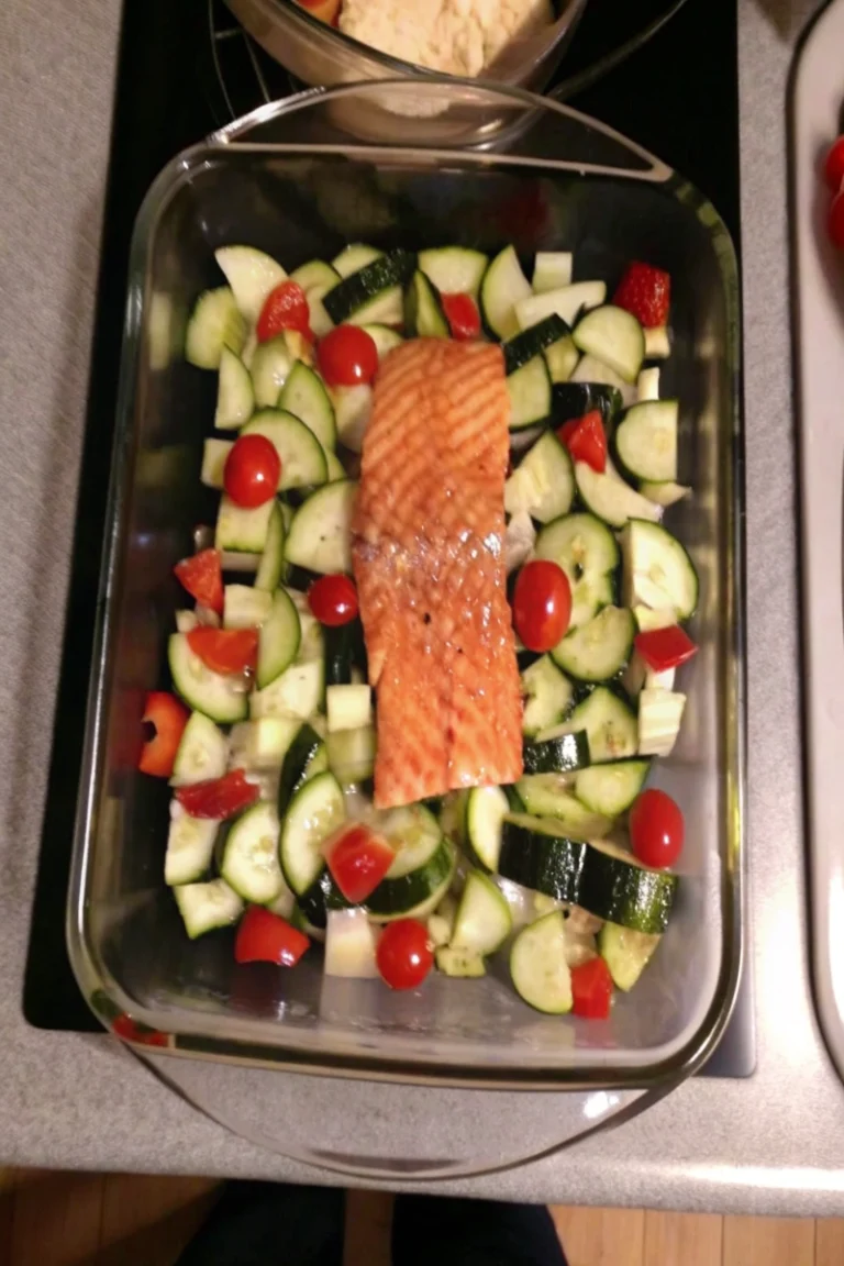 Saumon au four avec tomates et courgettes