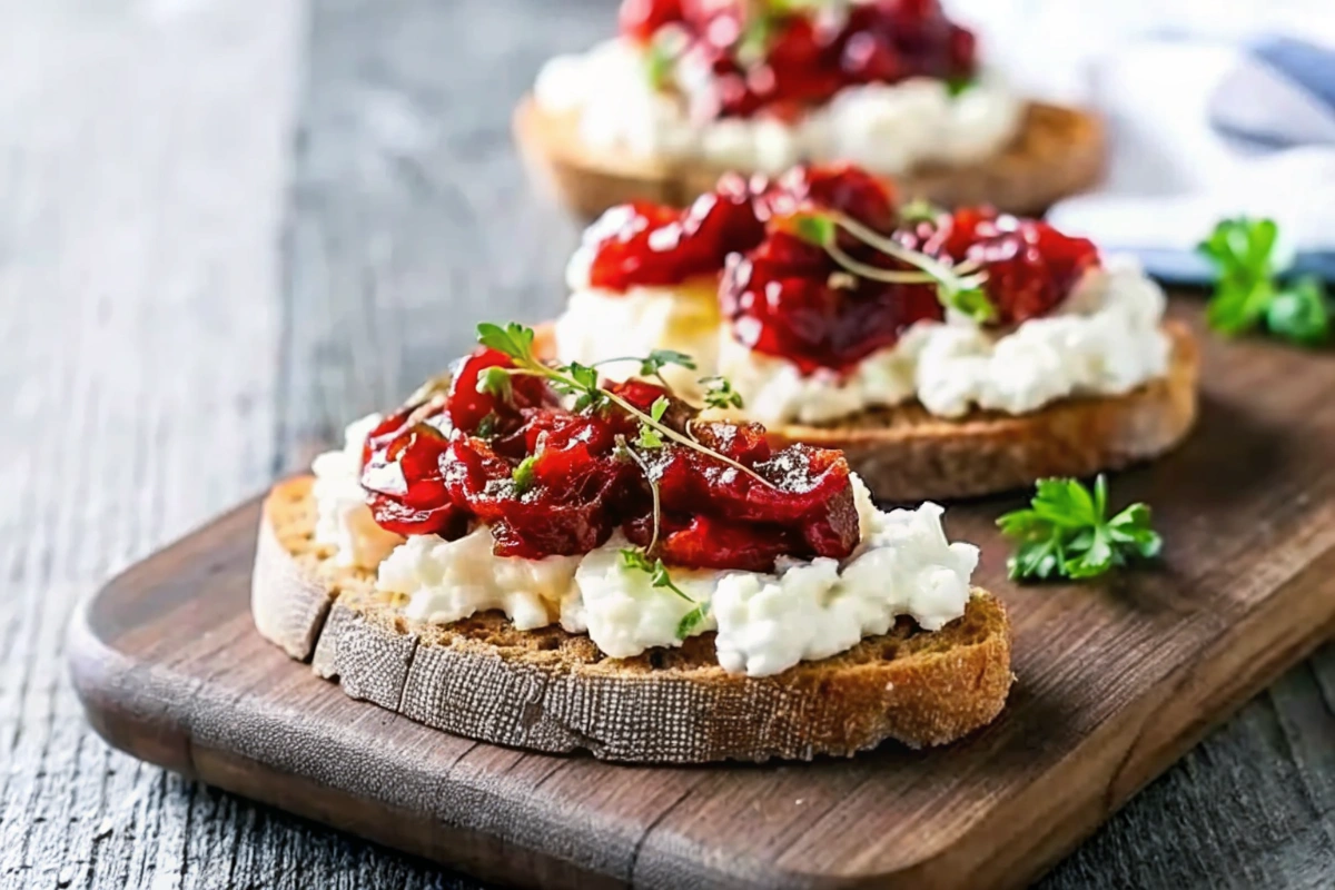 Ingrédients pour les toasts de ricotta aux tomates confites