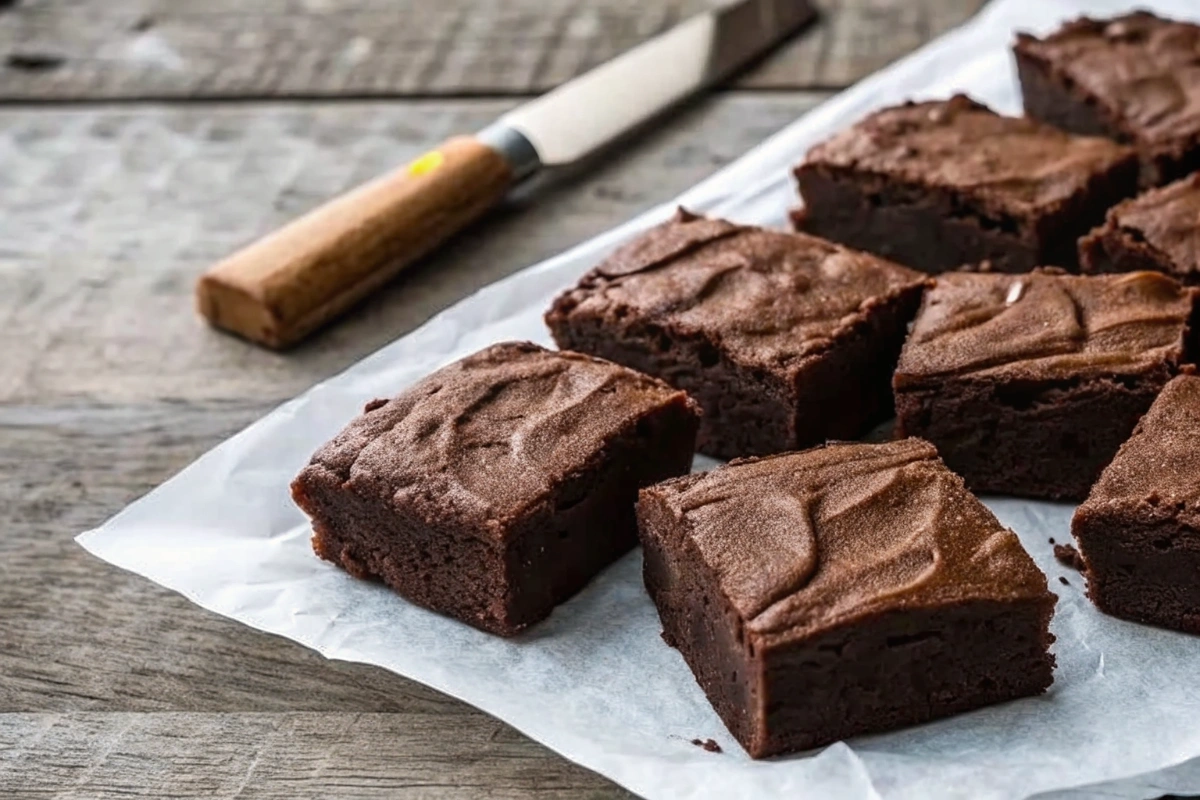 Brownie facile Brownie facile coupé en carrés avec des noix de pécan