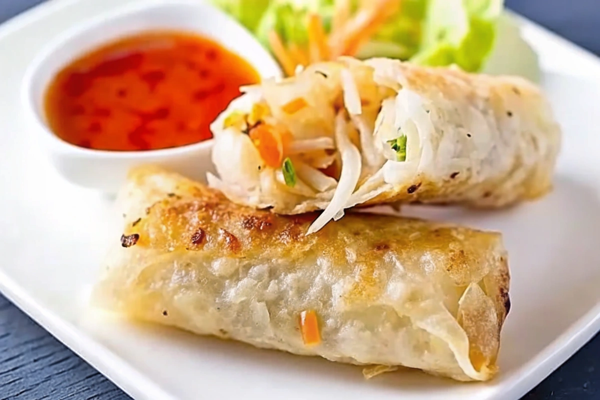 Nems au poulet croustillants sortant de l'huile