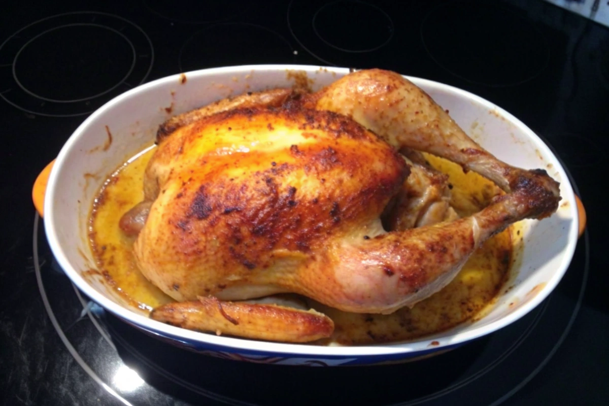Poulet rôti à l'orientale coupé présenté avec des légumes