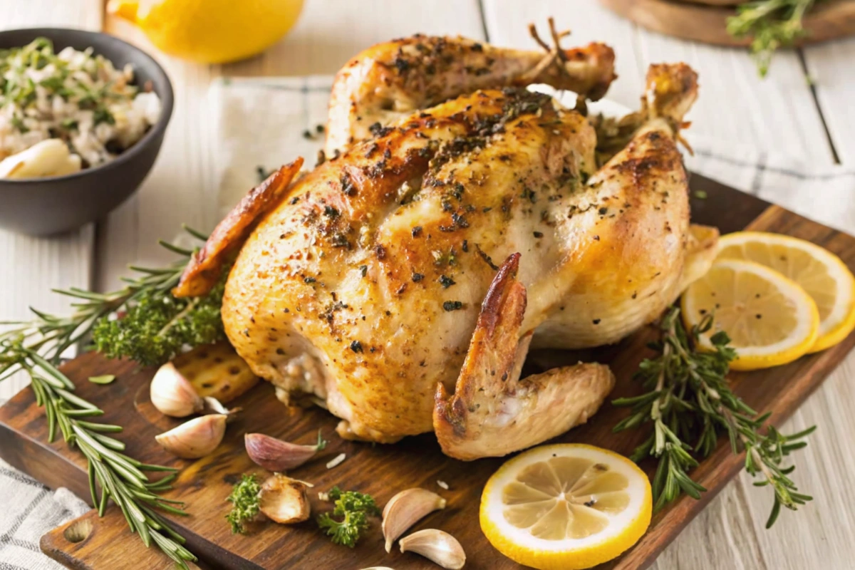 Ingrédients pour un poulet rôti au citron et à l'ail