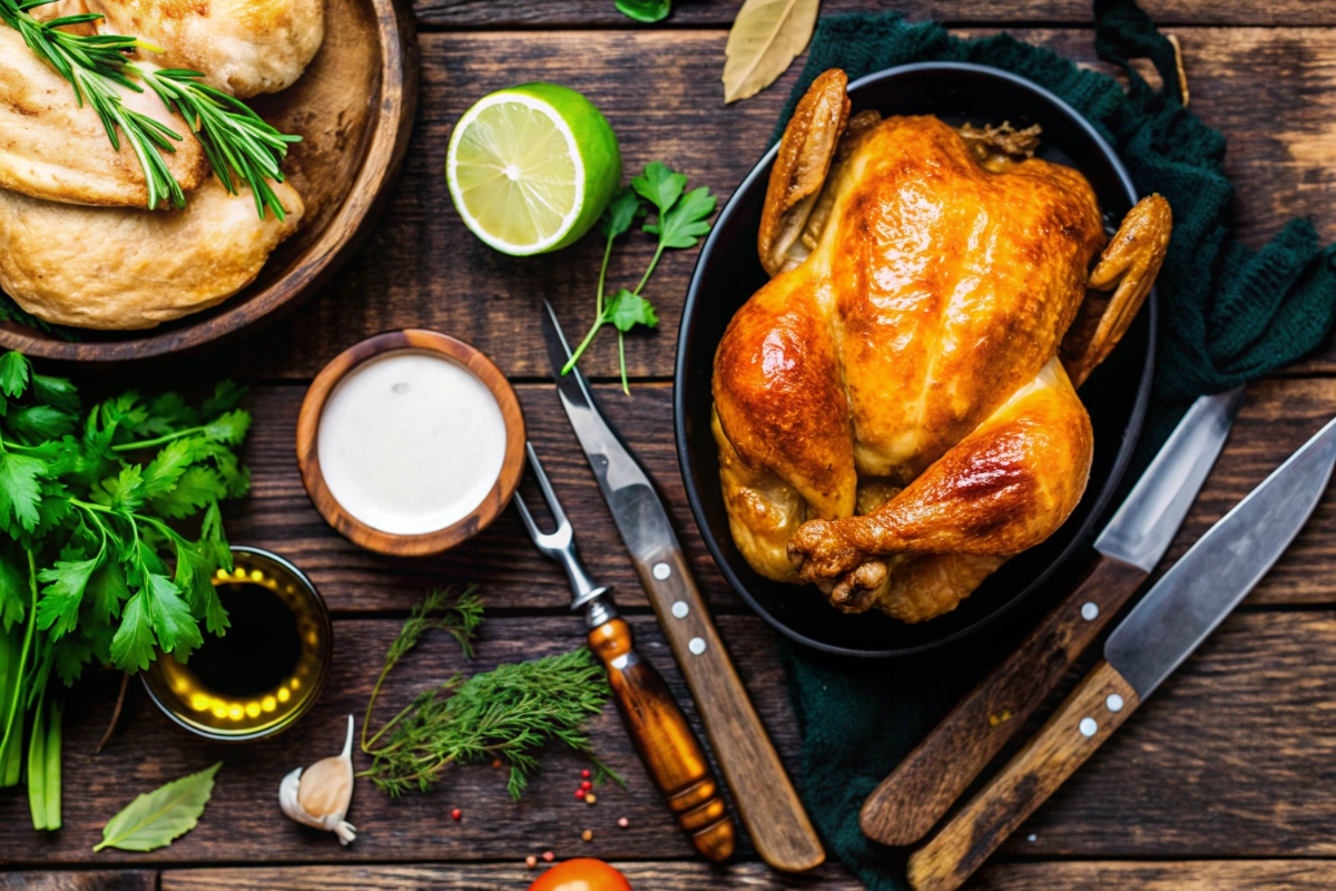 Poulet rôti et ses pommes de terre dorées au four
