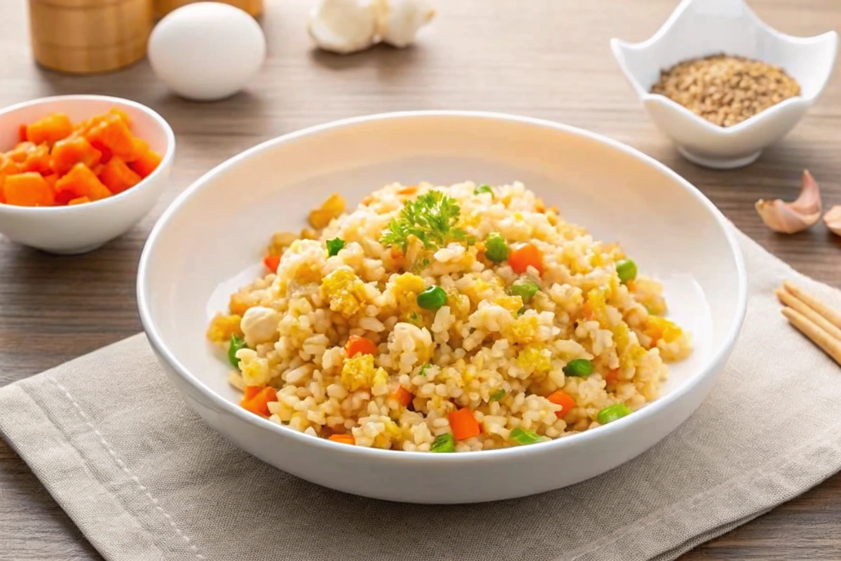 Riz frit au Airfryer servi dans un bol