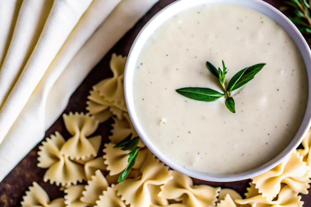 Sauce blanche allégée servie sur des légumes