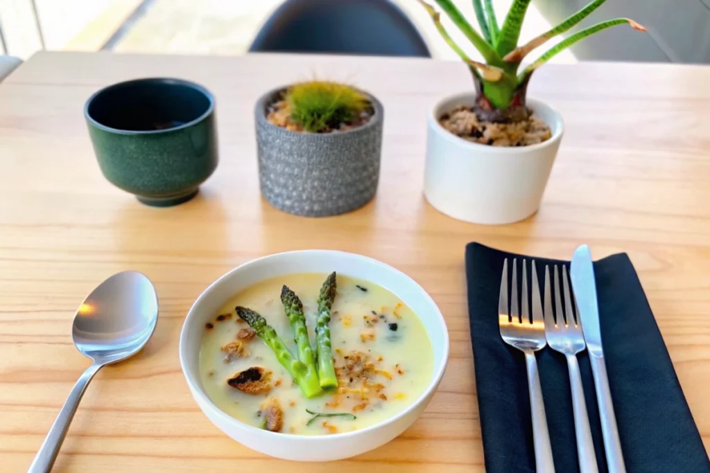 Gaspacho d'asperges blanches et vinaigrette au miso